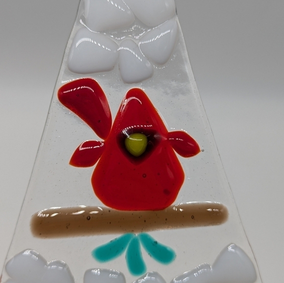 Handmade fused glass Christmas tree cardinal on birch - Picture 4 of 8